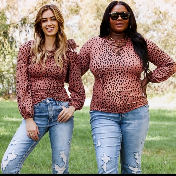 Sugarfox Tops - H. P.  SUGAR FOX LACE UP CHEETAH PRINT TOP